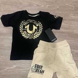 True Religion Black Tee and Cream toddler Shorts Set